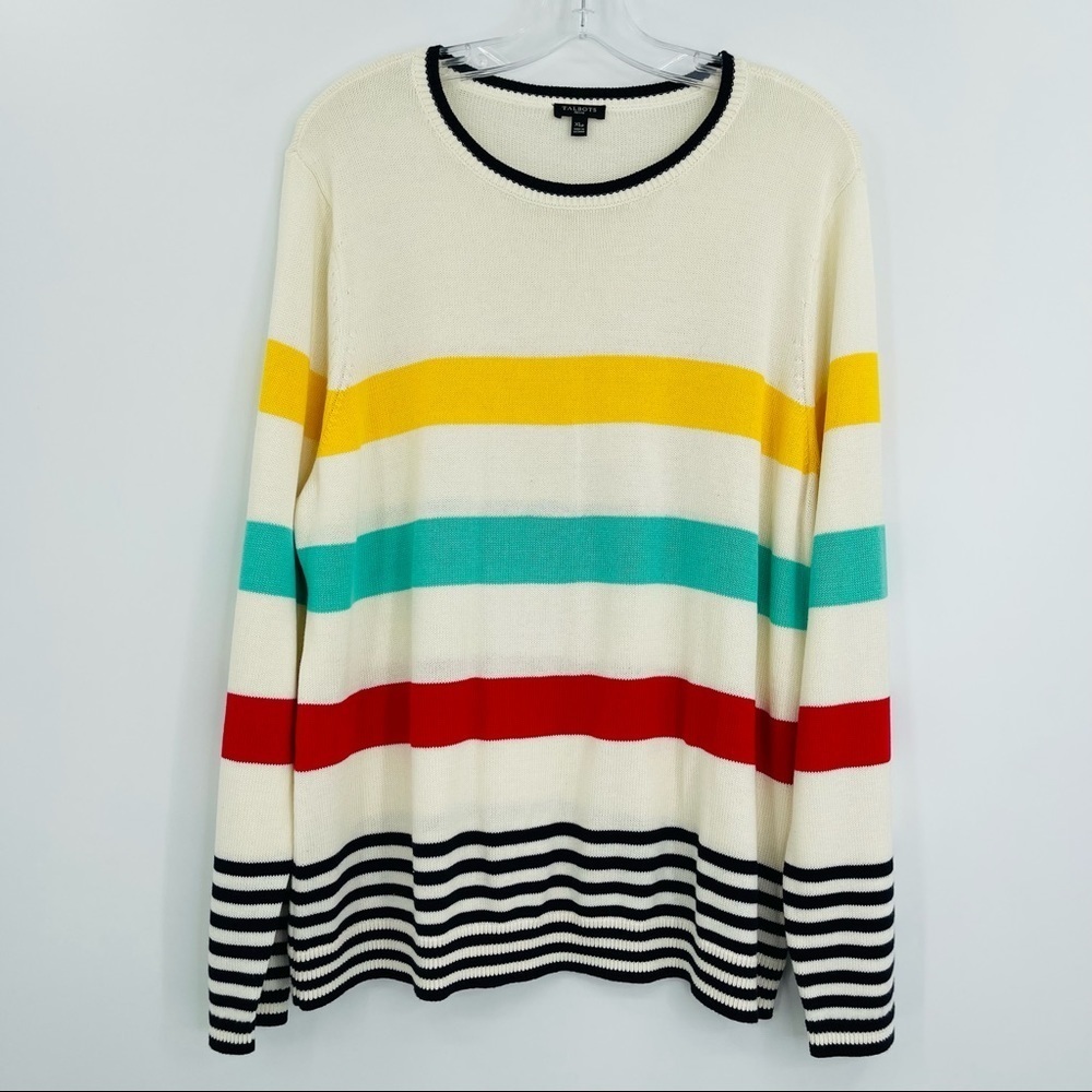 Talbots pima cotton stripe sweater‎ colorful crewneck pull over women's size XLP